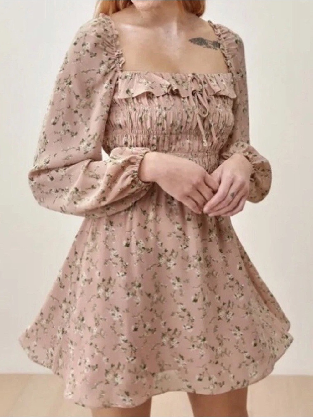Reformation - Morris Smocked Long Sleeve Babydoll Dress - Melody Floral